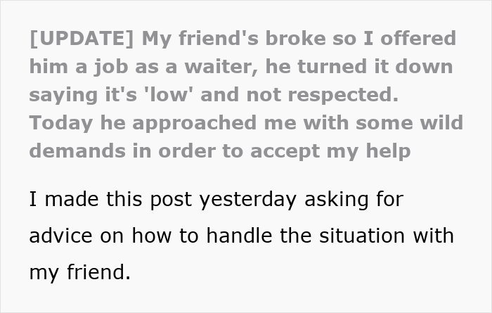 Man Thinks Best Friend Working As A Server Is “Low”, But Apparently Not Low Enough To Ask For Money Man Thinks Best Friend Working As A Server Is “Low”, But Apparently Not Low Enough To Ask For Money