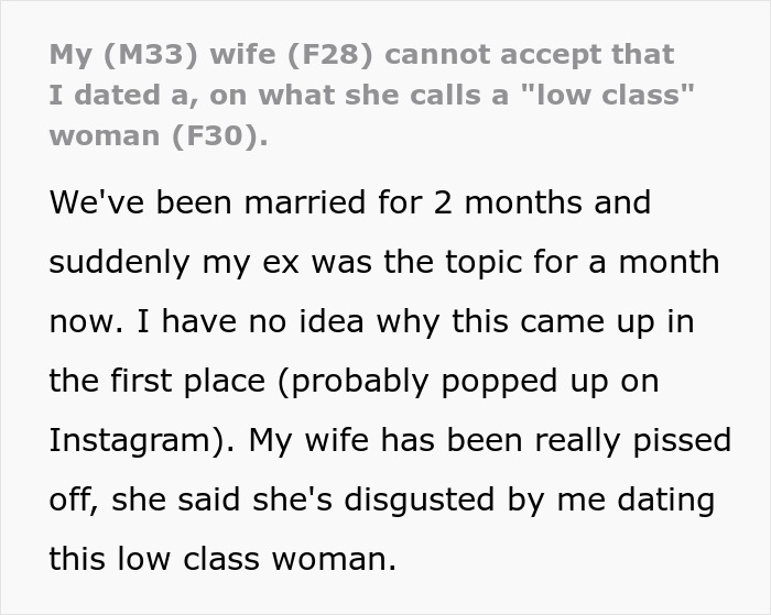 Man Can’t Fathom Wife’s Obsession Over His “Low-Class” Ex, 2 Months Of Marriage Ends In Divorce Man Can’t Fathom Wife’s Obsession Over His “Low-Class” Ex, 2 Months Of Marriage Ends In Divorce