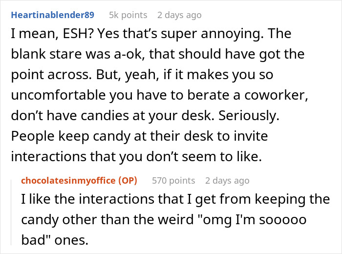 Lady Asks Coworker To Stop The “Ohhh I’m So Bad” Candy Routine, Whole Office Has Opinions About It