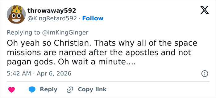 Man Claims Space Travel Is “Distinctly Christian” After Artemis II Broadcast&mdash;The Comments Did Not Disappoint