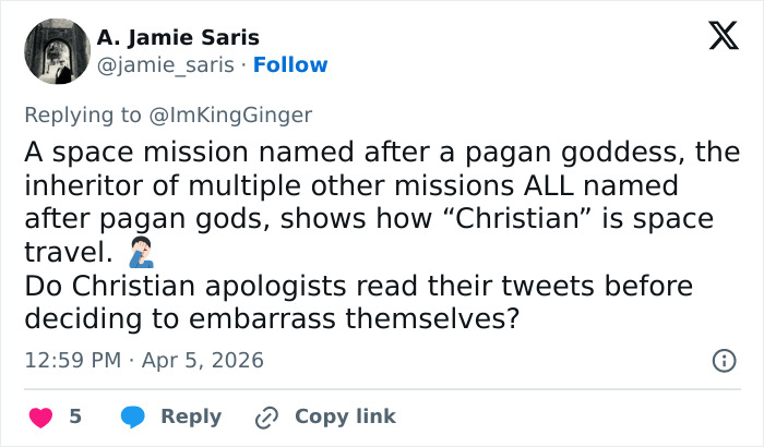 Man Claims Space Travel Is “Distinctly Christian” After Artemis II Broadcast&mdash;The Comments Did Not Disappoint