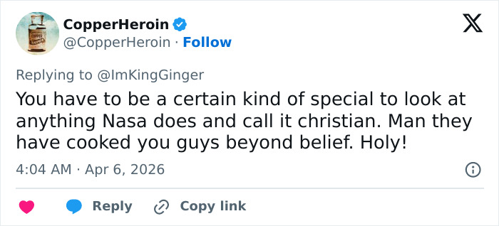 Man Claims Space Travel Is “Distinctly Christian” After Artemis II Broadcast&mdash;The Comments Did Not Disappoint