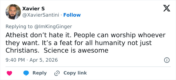 Man Claims Space Travel Is “Distinctly Christian” After Artemis II Broadcast&mdash;The Comments Did Not Disappoint