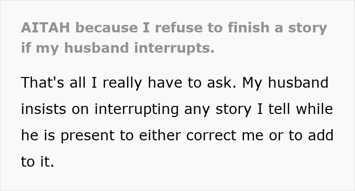 Man Upset Spouse Stopped Telling His Parents About Their Vacation Because He Interrupted Them