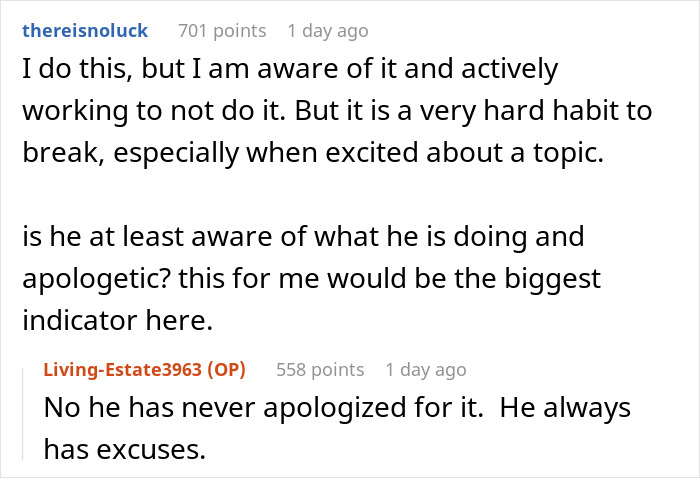 Man Upset Spouse Stopped Telling His Parents About Their Vacation Because He Interrupted Them