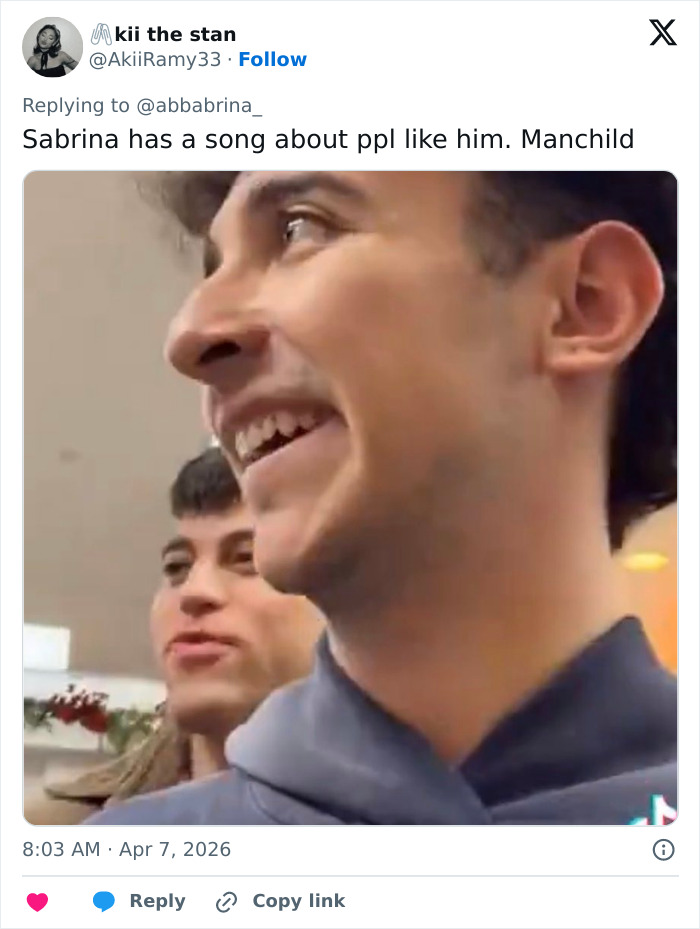 “So Disgusting”: Man’s ‘Day In My Life With Sabrina Carpenter’ Video Sparks Backlash Online “So Disgusting”: Man’s ‘Day In My Life With Sabrina Carpenter’ Video Sparks Backlash Online