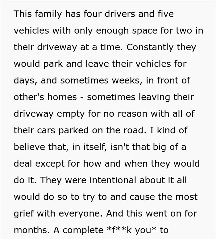 Family Treats Their Street As Their Personal Parking Space, Doesn’t See Neighbor’s Pro Revenge Coming Family Treats Their Street As Their Personal Parking Space, Doesn’t See Neighbor’s Pro Revenge Coming