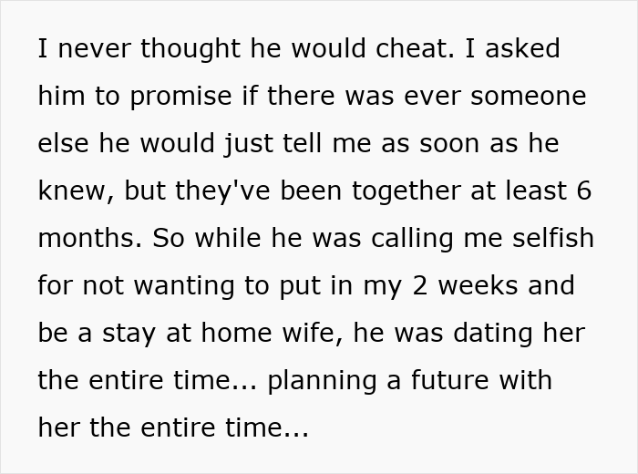 Man Calls Wife Selfish For Refusing To Become A SAHM While Cheating On Her The Entire Time