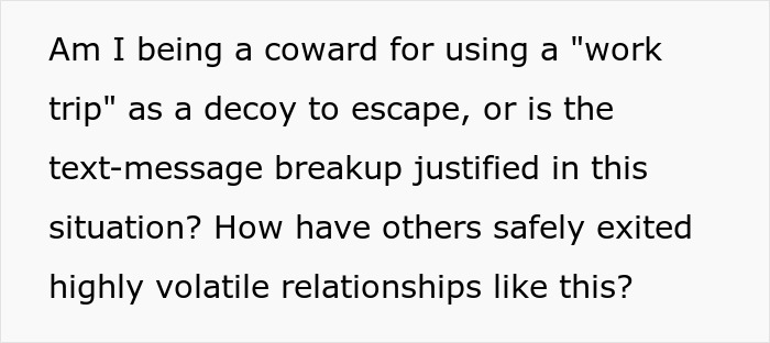 Woman Fakes Work Trip To Escape Volatile Boyfriend, Asks If That Makes Her A Coward