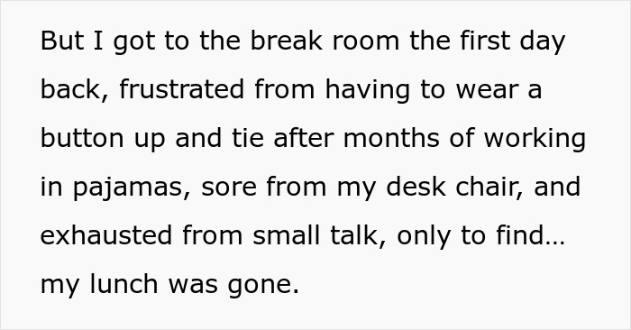 HR Refuses To Get Involved With Lunch Thief Issue Until Man Cleverly Uses HR Person’s Food As Bait