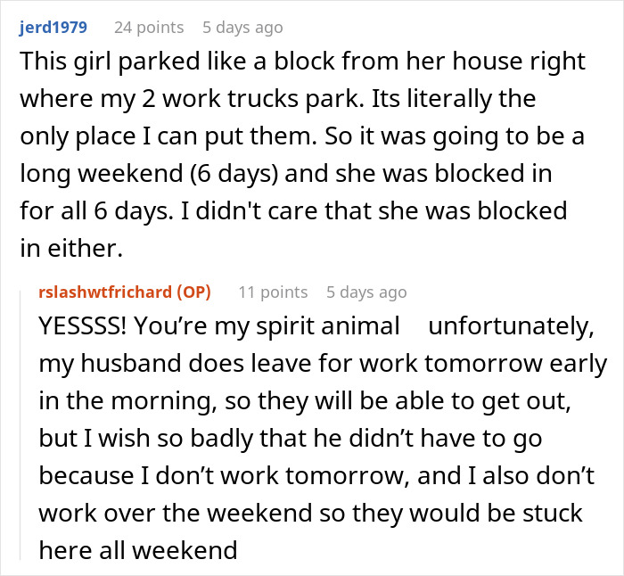 Woman’s Parking Spot Gets Nicked By Entitled Guests, She Traps Their Car And Enjoys The Show