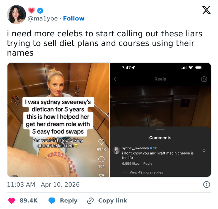 Sydney Sweeney Exposes Influencer&rsquo;s Lie, And Gets Praised For It In Resurfaced Screenshots