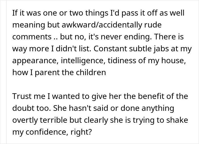 Woman Asks The Internet For Help Calling Out Her MIL’s “Unhinged Mean Girl Behavior” Woman Asks The Internet For Help Calling Out Her MIL’s “Unhinged Mean Girl Behavior”