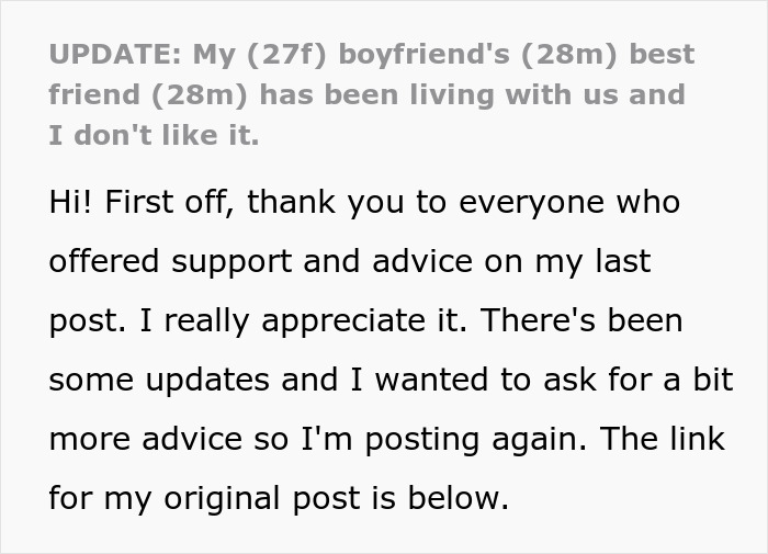 Woman Upset BF’s Friend Won’t Move Out After Finding A Job, Learns The Truth About Their Relationship Woman Upset BF’s Friend Won’t Move Out After Finding A Job, Learns The Truth About Their Relationship