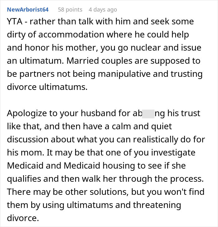Woman Threatens Divorce If Husband Financially Contributes To His Mother’s Care: “Told Him That Is Nuts” Woman Threatens Divorce If Husband Financially Contributes To His Mother’s Care: “Told Him That Is Nuts”