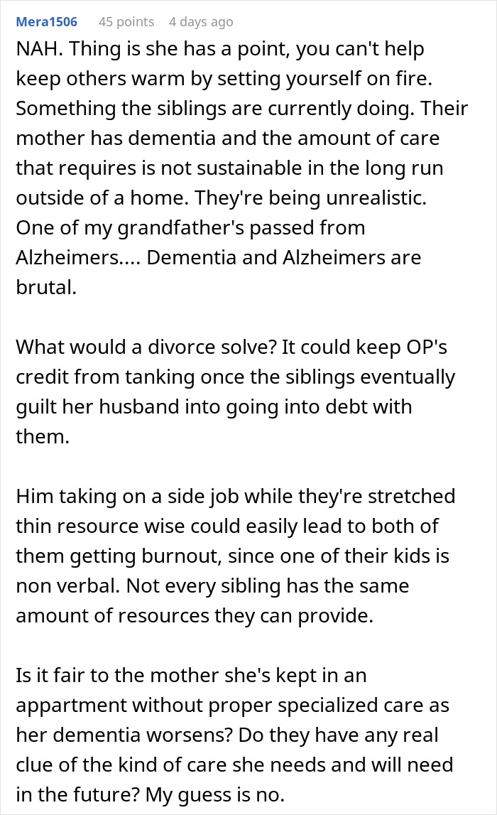 Woman Threatens Divorce If Husband Financially Contributes To His Mother’s Care: “Told Him That Is Nuts” Woman Threatens Divorce If Husband Financially Contributes To His Mother’s Care: “Told Him That Is Nuts”