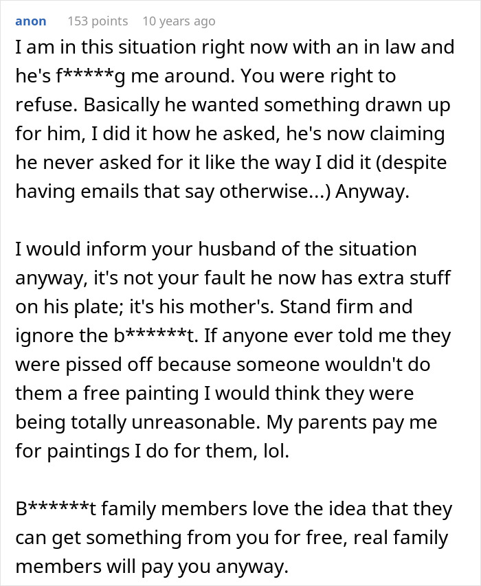 MIL Demands Free Painting From Woman She Constantly Made Fun Of: “It’s Not A Serious Job”
