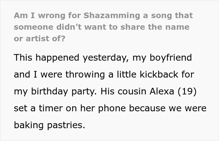 Woman Uses Shazam To Identify Song, BF’s Cousin Throws Tantrum, Tells Fam She Was Bullied And Hacked