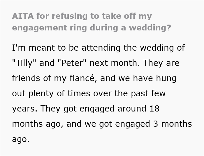 Woman Refuses To Remove Engagement Ring For Friend&rsquo;s Wedding, Drama Follows