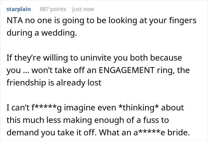 Woman Refuses To Remove Engagement Ring For Friend&rsquo;s Wedding, Drama Follows