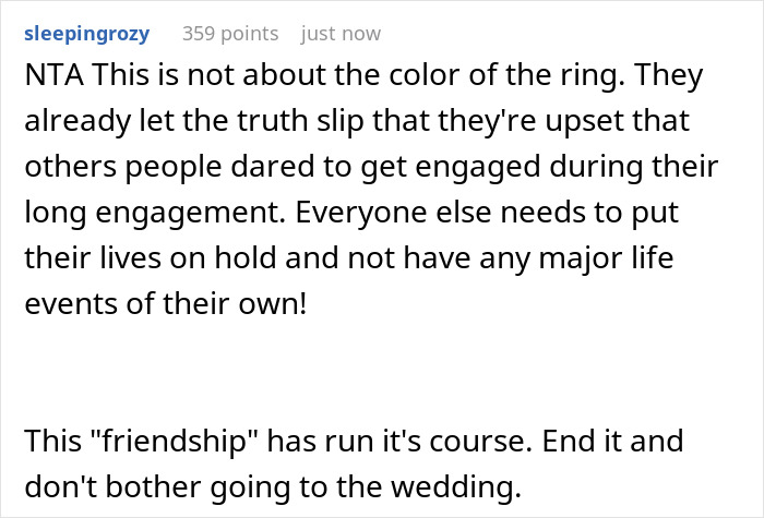 Woman Refuses To Remove Engagement Ring For Friend&rsquo;s Wedding, Drama Follows
