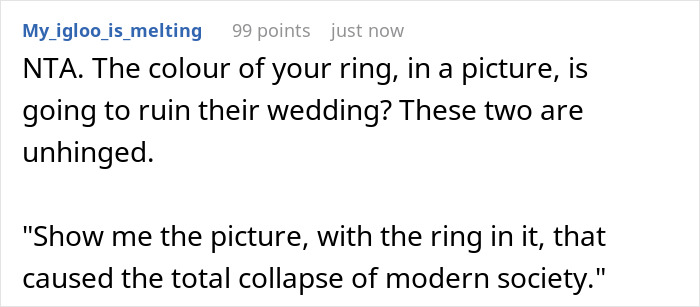 Woman Refuses To Remove Engagement Ring For Friend&rsquo;s Wedding, Drama Follows
