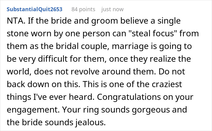 Woman Refuses To Remove Engagement Ring For Friend&rsquo;s Wedding, Drama Follows