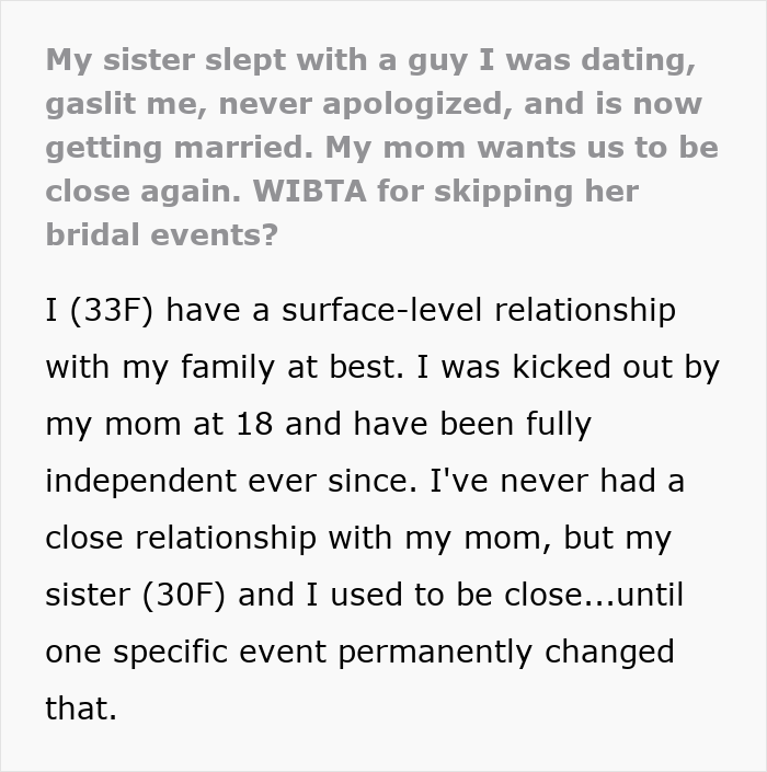 Lady Hooks Up With Sis’ BF And Blames Her For It, Fam Still Wants Her To Show Up At The Wedding Lady Hooks Up With Sis’ BF And Blames Her For It, Fam Still Wants Her To Show Up At The Wedding