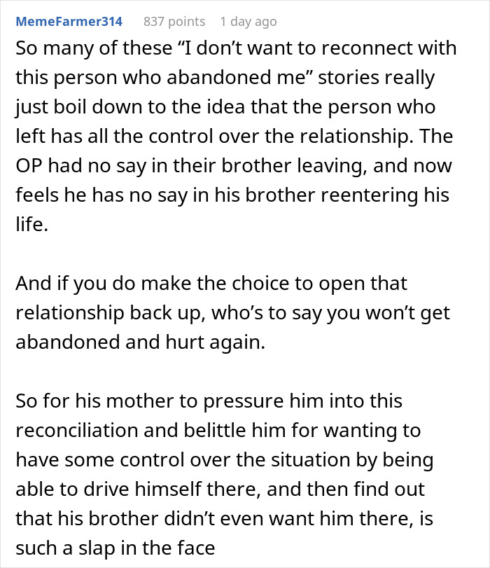 Man Refuses To Let His Estranged Brother Back Into His Life, Their Mom Tries To Force A Reunion