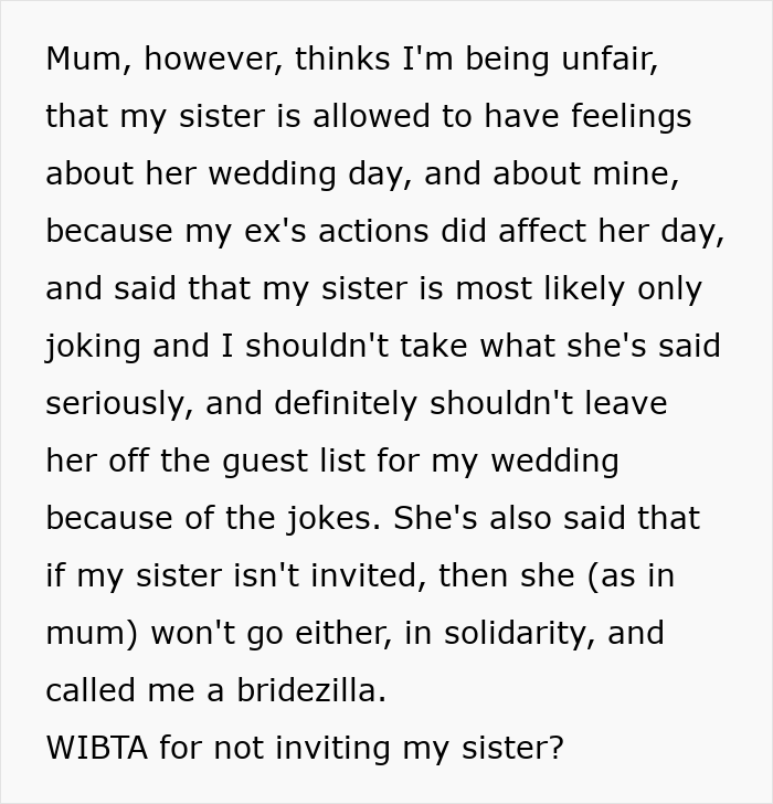 Woman Worries Sister Will Sabotage Her Wedding Because Of Past Incident, Considers Uninviting Her