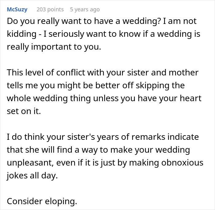 Woman Worries Sister Will Sabotage Her Wedding Because Of Past Incident, Considers Uninviting Her
