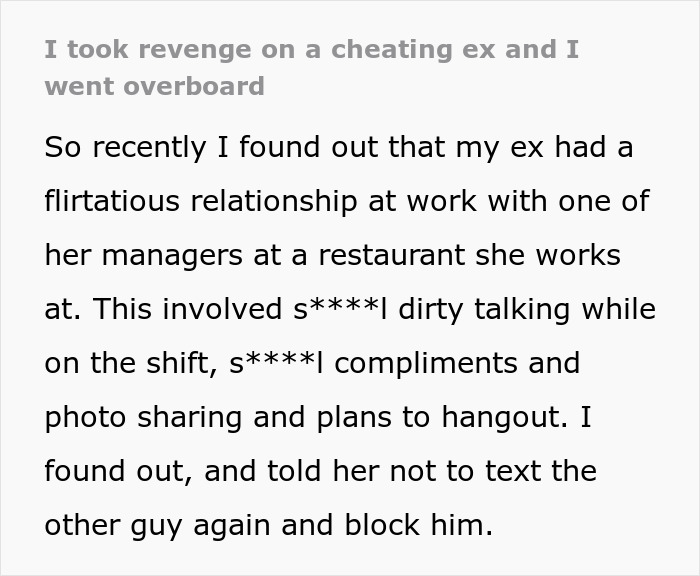 Guy Gets Savage Revenge On Cheating Ex, Thinks He Went Overboard: “A Doormat, A Joke, An Option”