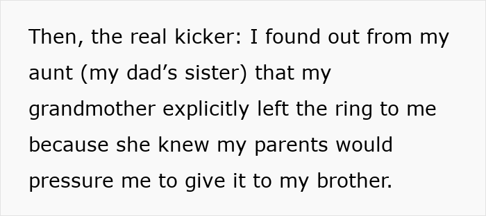 Bro Demands Sis Give Up Beloved Heirloom Ring For His Proposal, Calls Her Selfish As She Refuses