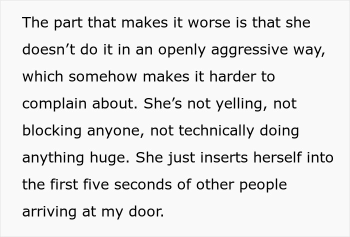 Woman Plays Concierge With Neighbor&rsquo;s Guests, Acts Offended As He Politely Asks Her To Stop