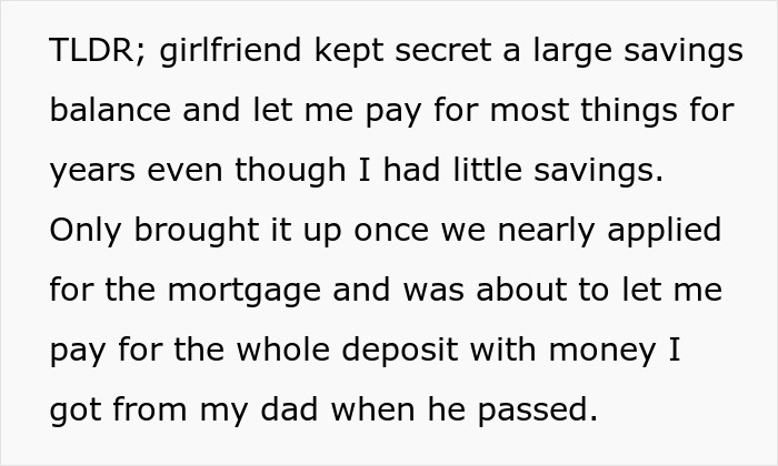 Man Upset GF Pretended To Be Broke For 5 Years When She Had $50K In Savings