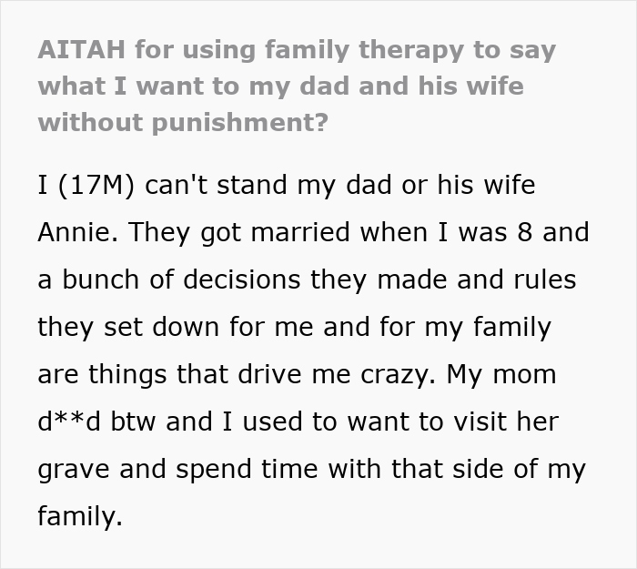 Teen Accused Of “Misusing” Family Therapy As He Rats Out Dad And Stepmom’s 9 Years Of Cruelty To Him