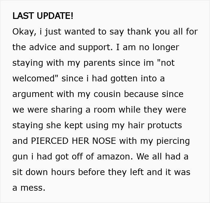 Cousin’s Repeated Lies And Theft Pushes Teen Out Of Her Parent’s House, She Cuts All Contact