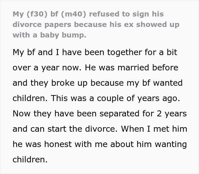 Guy Refuses To Sign Divorce Papers Now That His Childfree Ex Has A Baby Bump