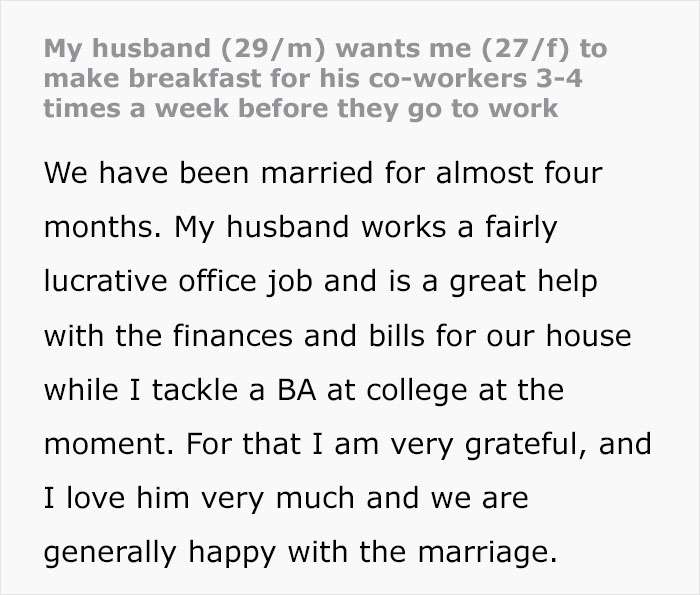 Husband Blows Up At Wife When She Confronts Him About Having To Cook Breakfast For His Colleagues