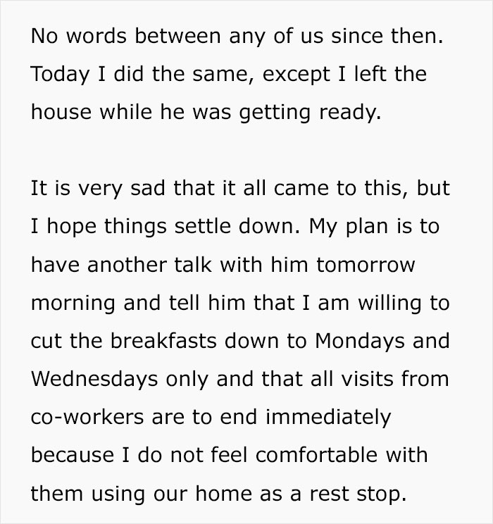 Husband Blows Up At Wife When She Confronts Him About Having To Cook Breakfast For His Colleagues