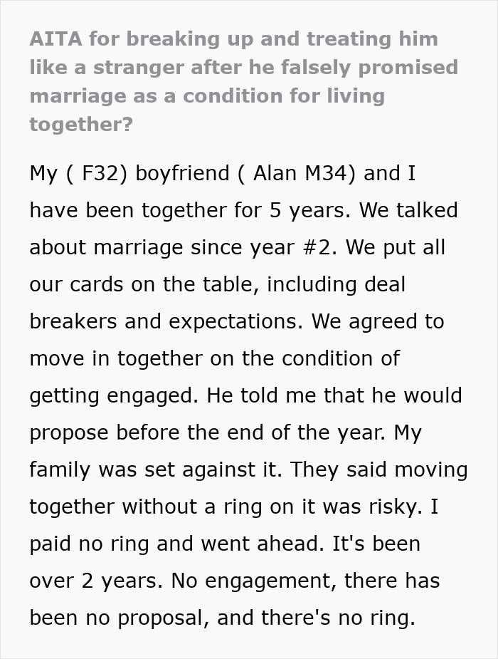 Guy Promises Engagement To Get GF To Move In, Spends Two Years Dodging The Topic Until She’s Done
