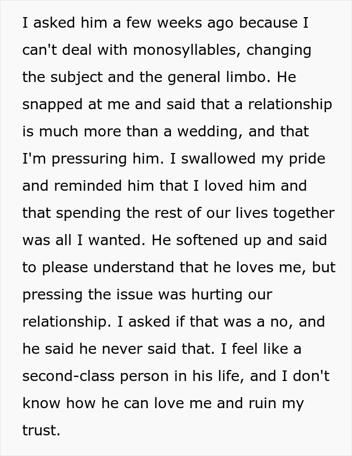 Guy Promises Engagement To Get GF To Move In, Spends Two Years Dodging The Topic Until She’s Done