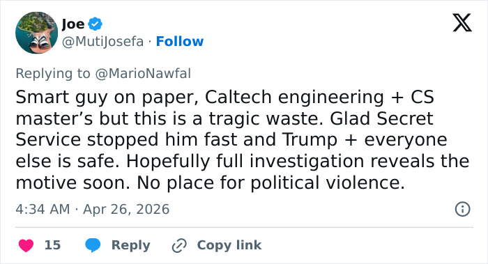 “Taught Him A Lesson”: White House Correspondents’ Dinner Attacker Identified As California Teacher