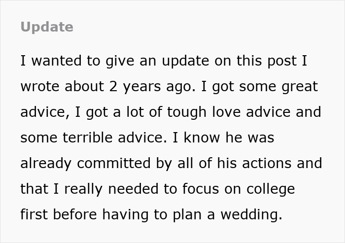 Guy Says “No Degree, No Ring,” Annoyed GF Just Wants The Promise That Their Relationship Is Solid