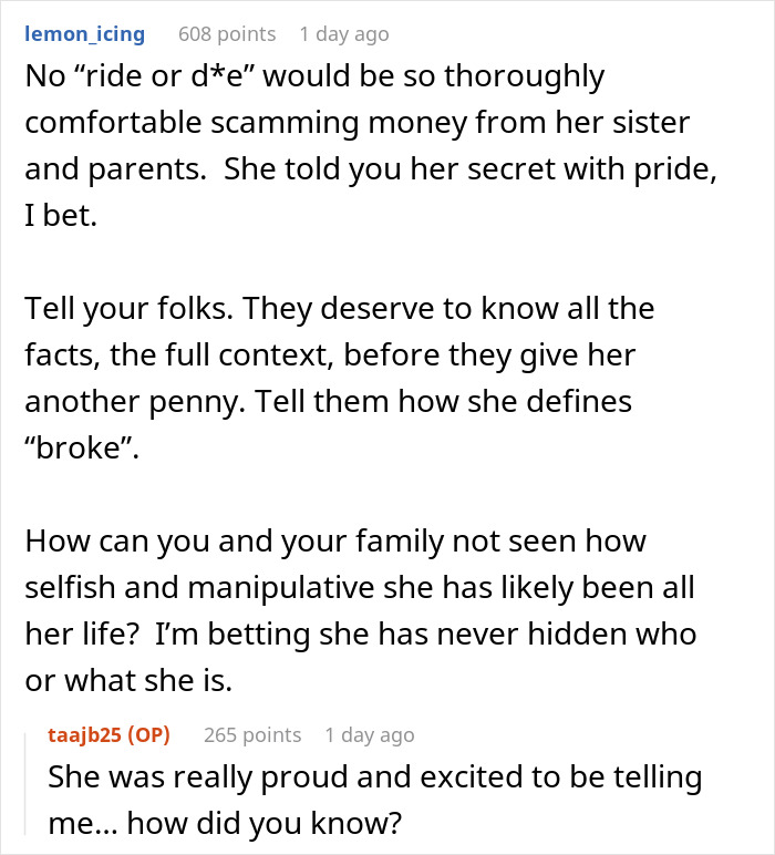 Couple Cry Poor For Years, But Expect Lavish $500 Gifts And Expenses Paid, Sis Finds Out The Truth