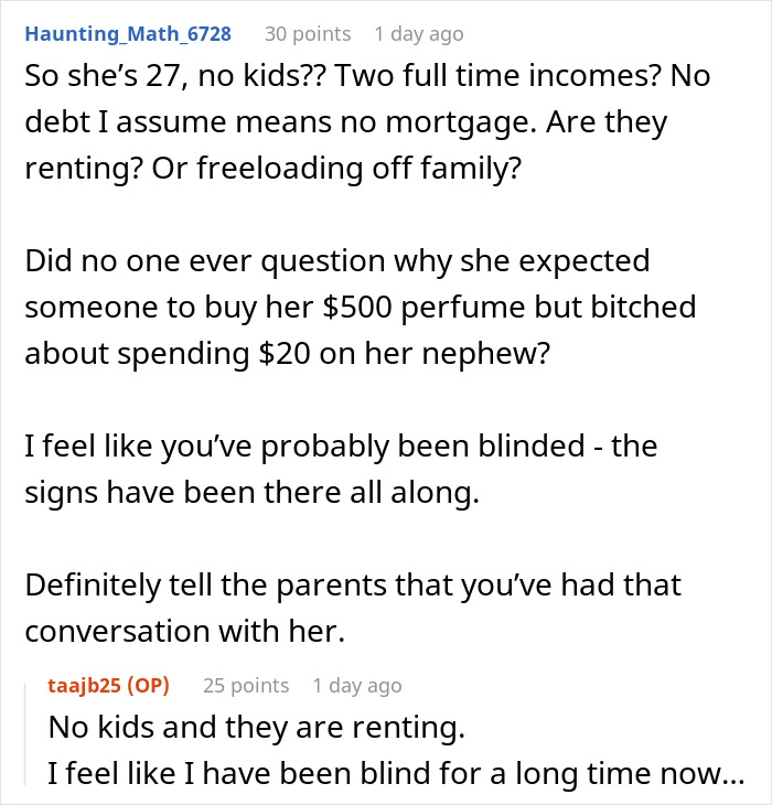 Couple Cry Poor For Years, But Expect Lavish $500 Gifts And Expenses Paid, Sis Finds Out The Truth