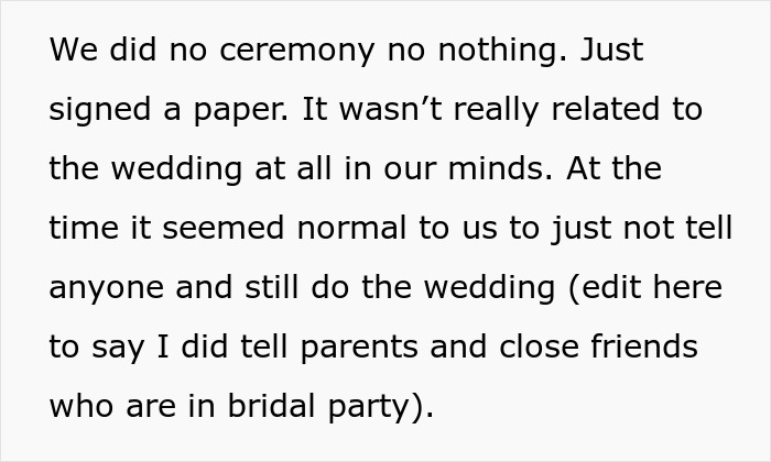 Couple Legally Marries Months Before The Wedding Ceremony, Bride Starts Panicking That It Will Upset Guests