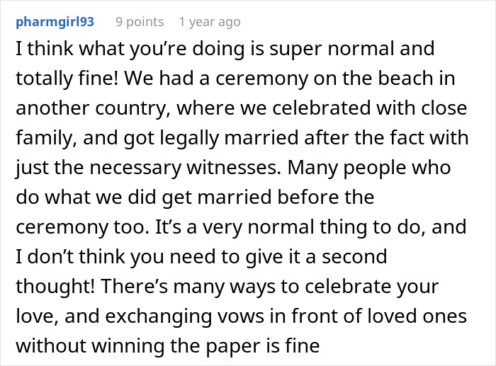 Couple Legally Marries Months Before The Wedding Ceremony, Bride Starts Panicking That It Will Upset Guests