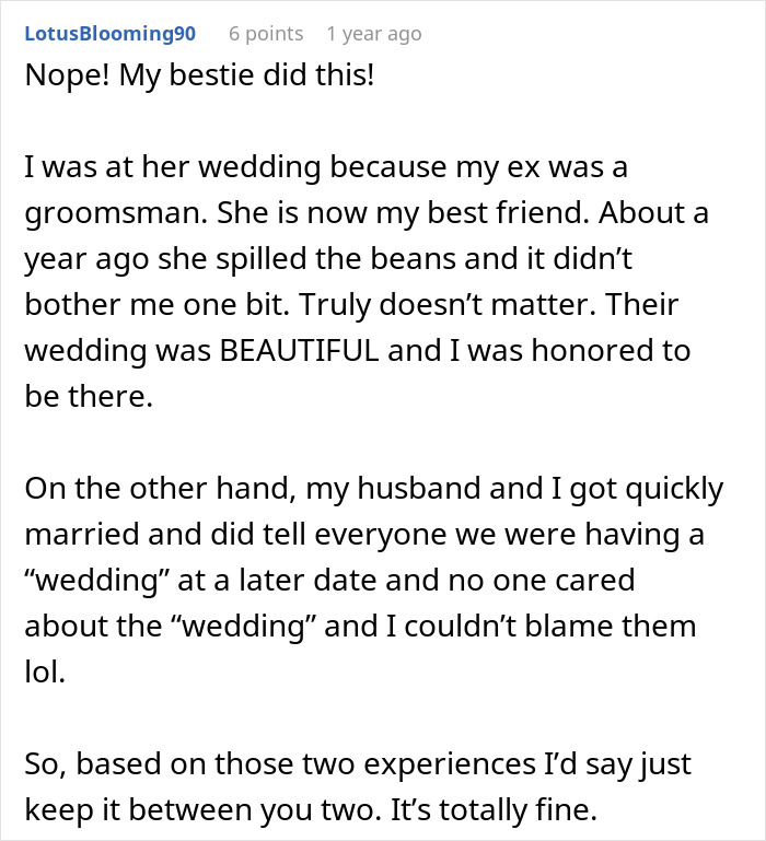 Couple Legally Marries Months Before The Wedding Ceremony, Bride Starts Panicking That It Will Upset Guests