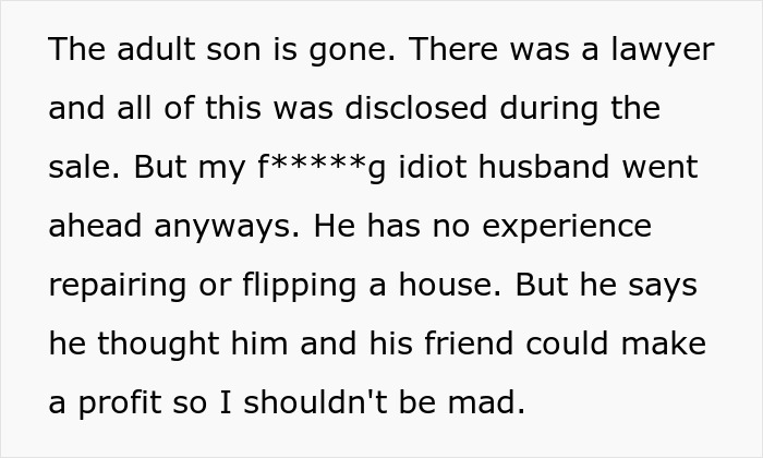 Guy Secretly Buys A Fixer-Upper Full Of Hazards, Wife Opens The Door To Mold And Financial Nightmare